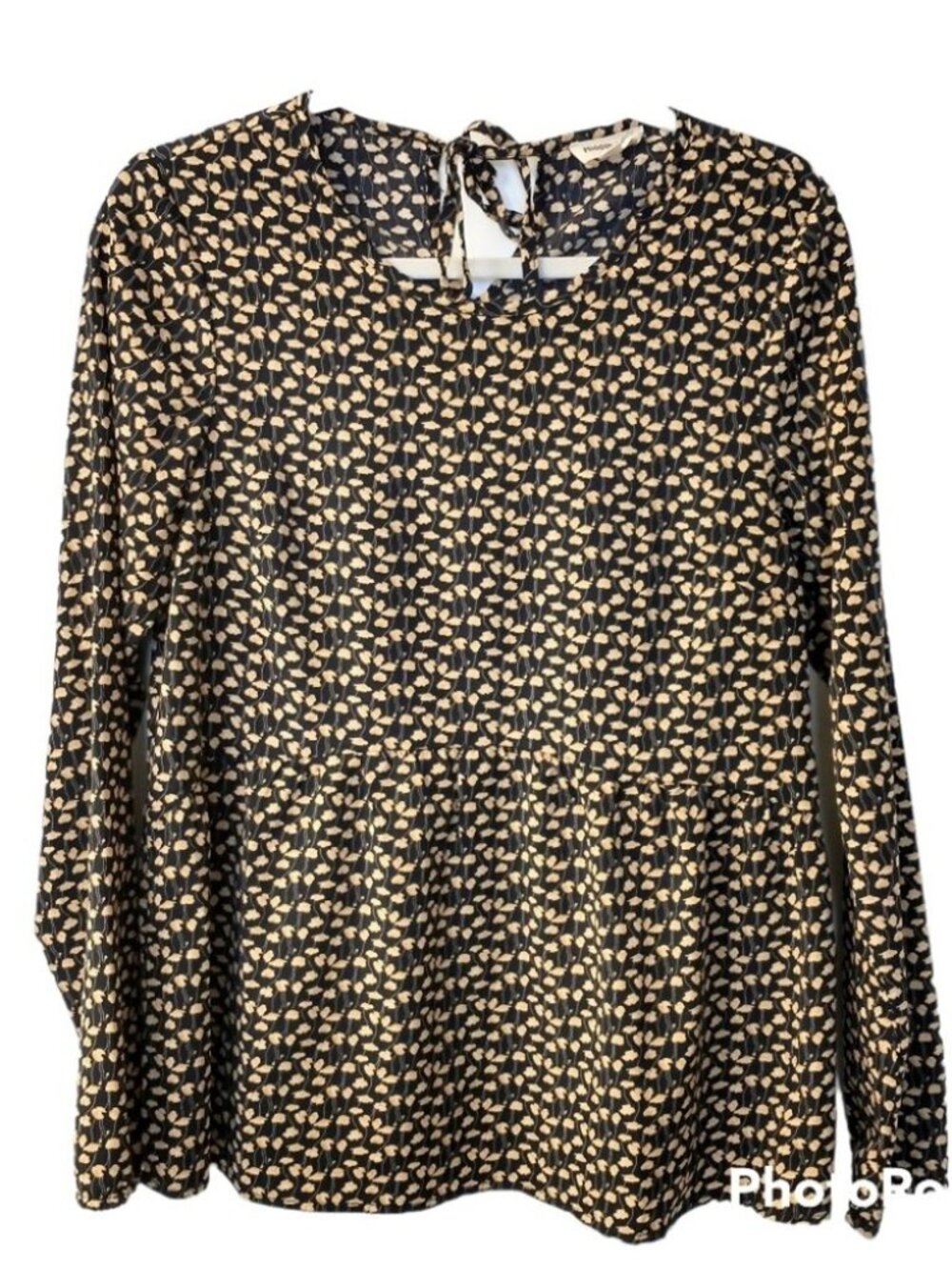 Women's Hidden Alley Navy Blue and Yellow Floral Long Leave Blouse Size Small